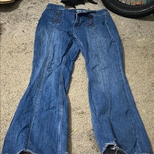 Idyllwind Blue Flare Jeans with Lace-Up Accent. Size 10Wx34L